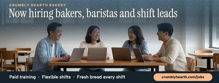 Crumbly Hearth Bakery now hiring cover template