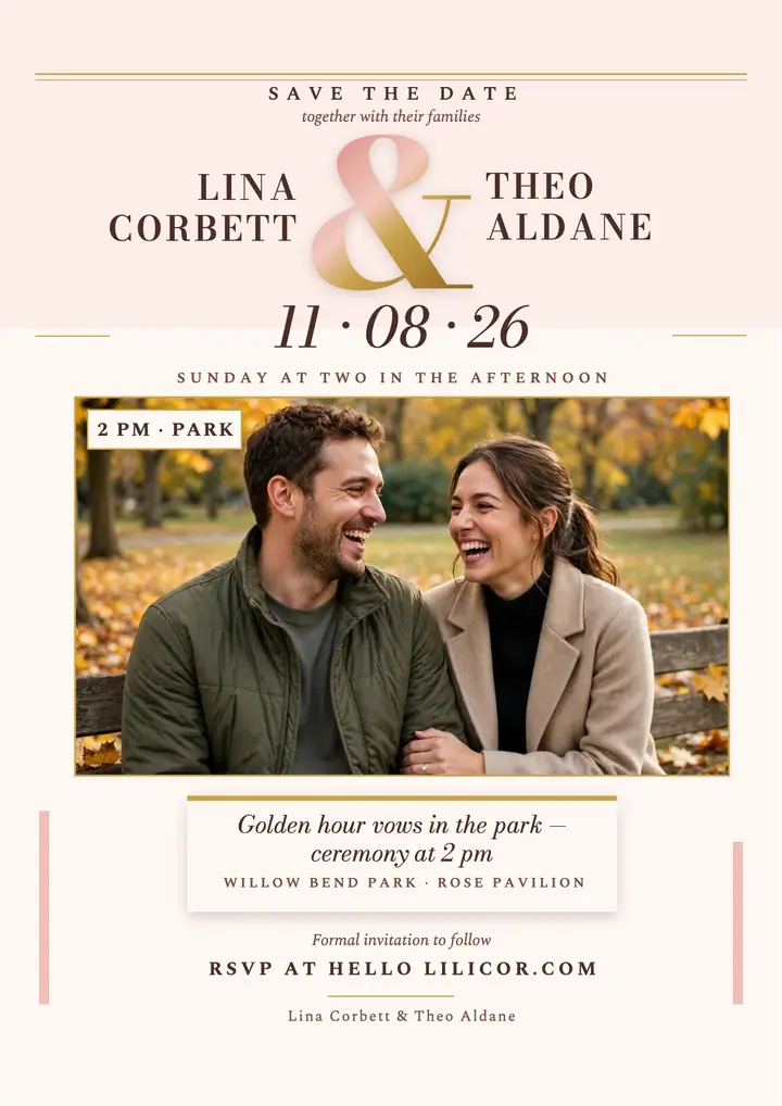 Lina and Theo blush save the date flyer template
