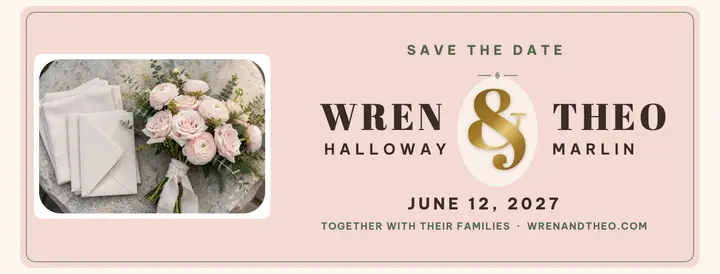 Wren and Theo blush wedding cover: wedding invitation cover template