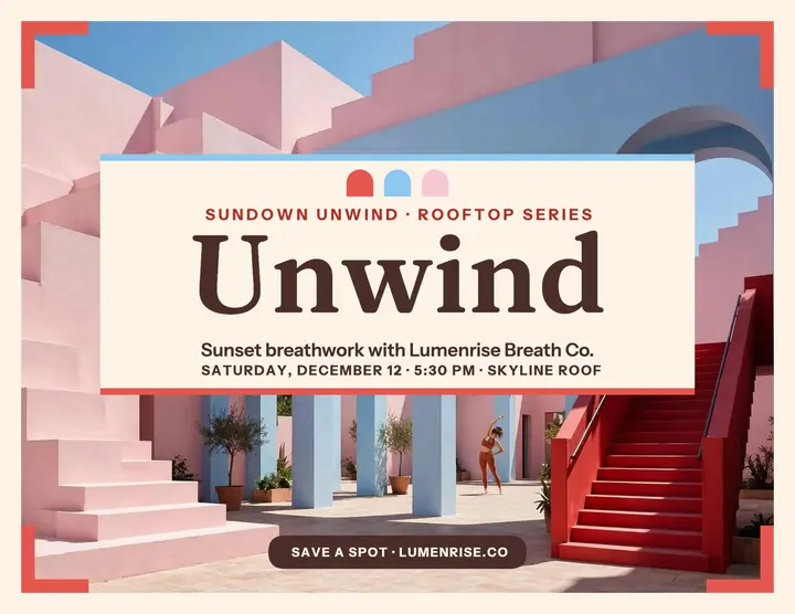 Sundown Unwind rooftop breathwork flyer: breathwork flyer template