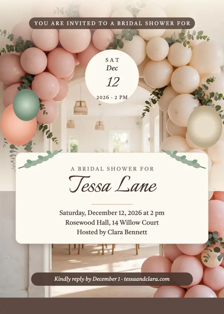 Blush arch bridal shower invitation template