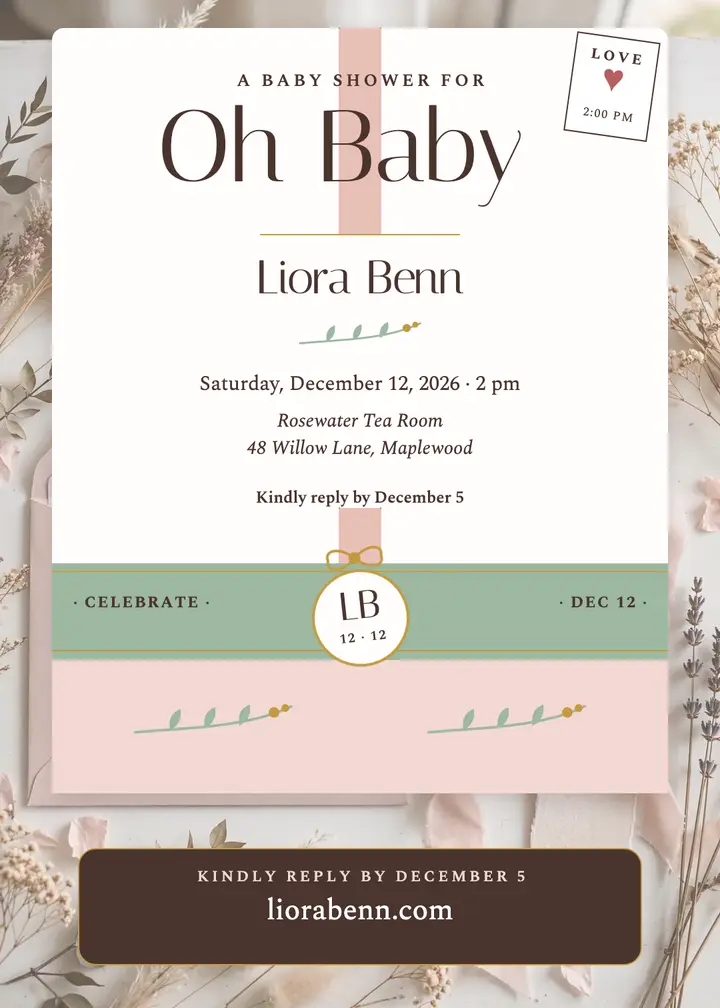 Blush baby shower suite invitation template