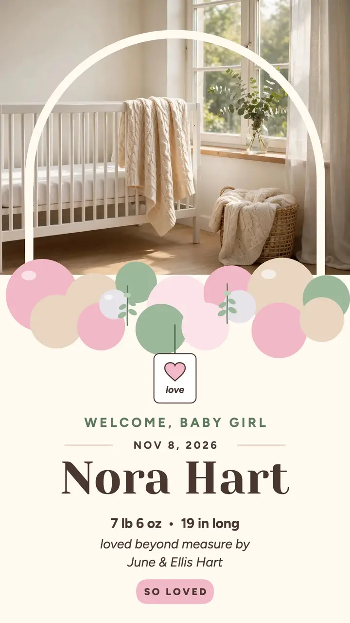 Nora Hart blush balloon welcome story template