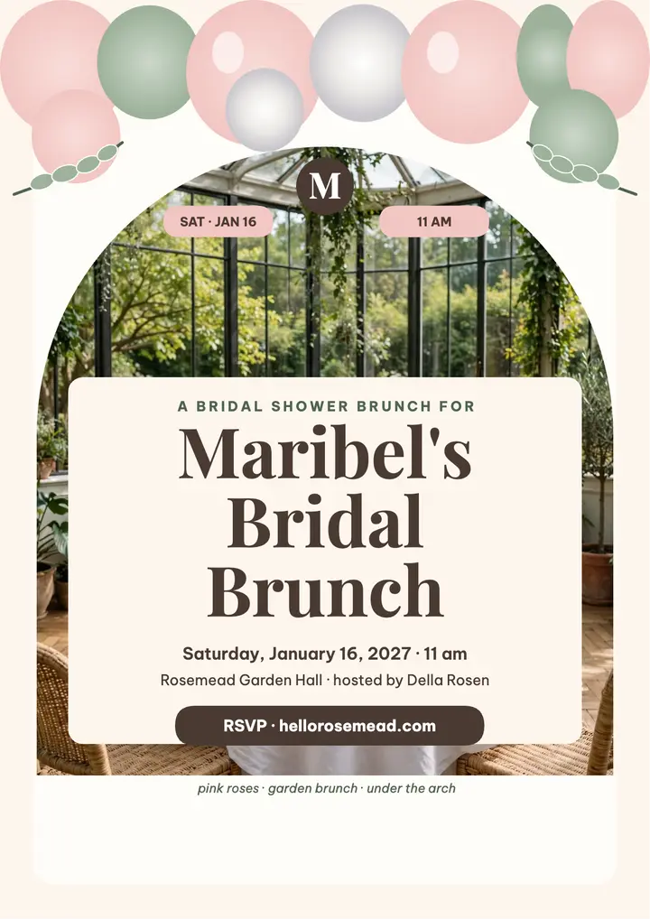 Maribel's blush balloon bridal brunch flyer: bridal shower brunch flyer template