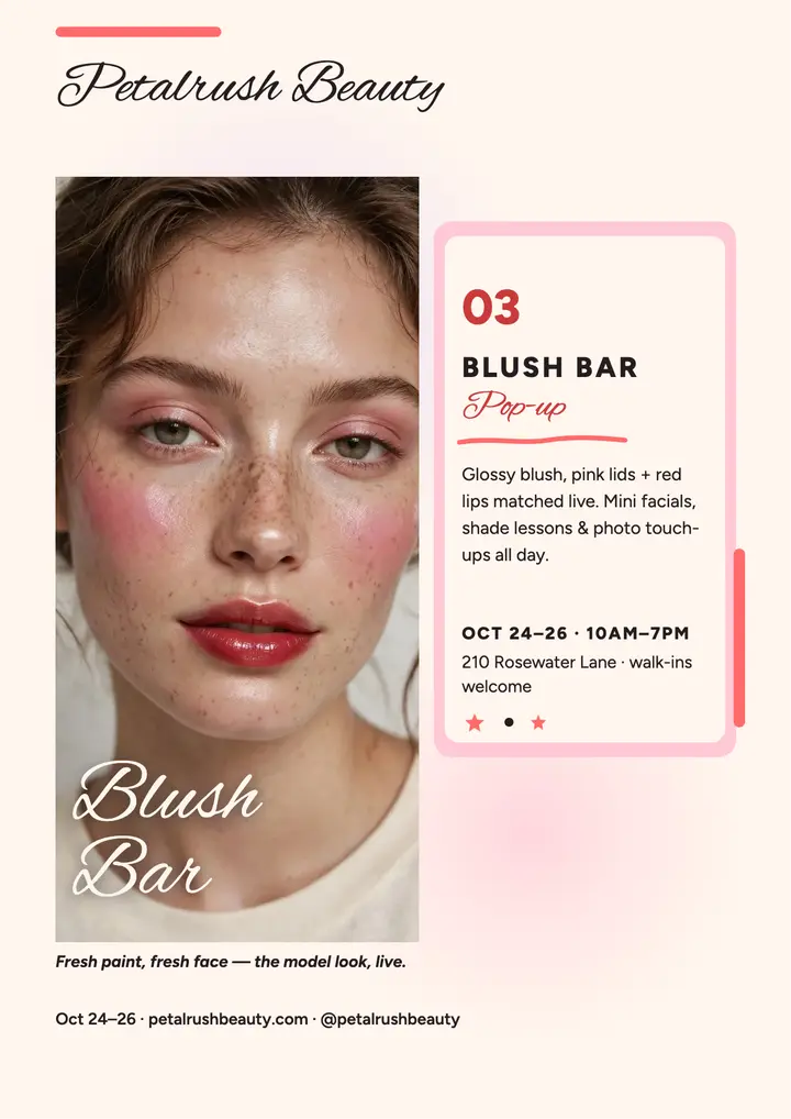Petalrush Blush Bar painted flyer template