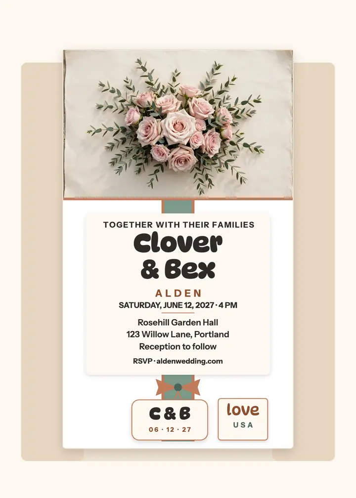 Clover and Bex blush belly band invitation template