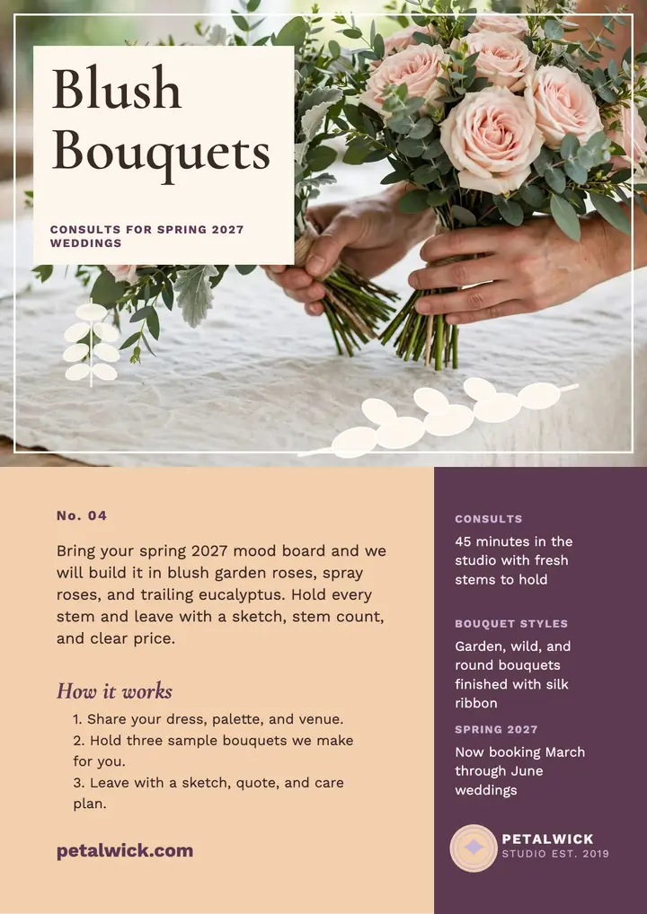 Petalwick blush bouquet consult flyer template