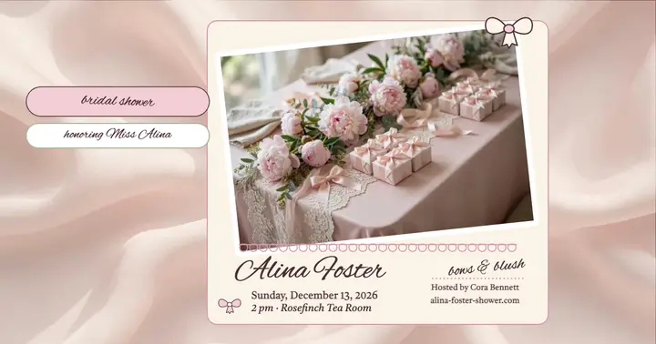 Blush bow bridal shower invite template