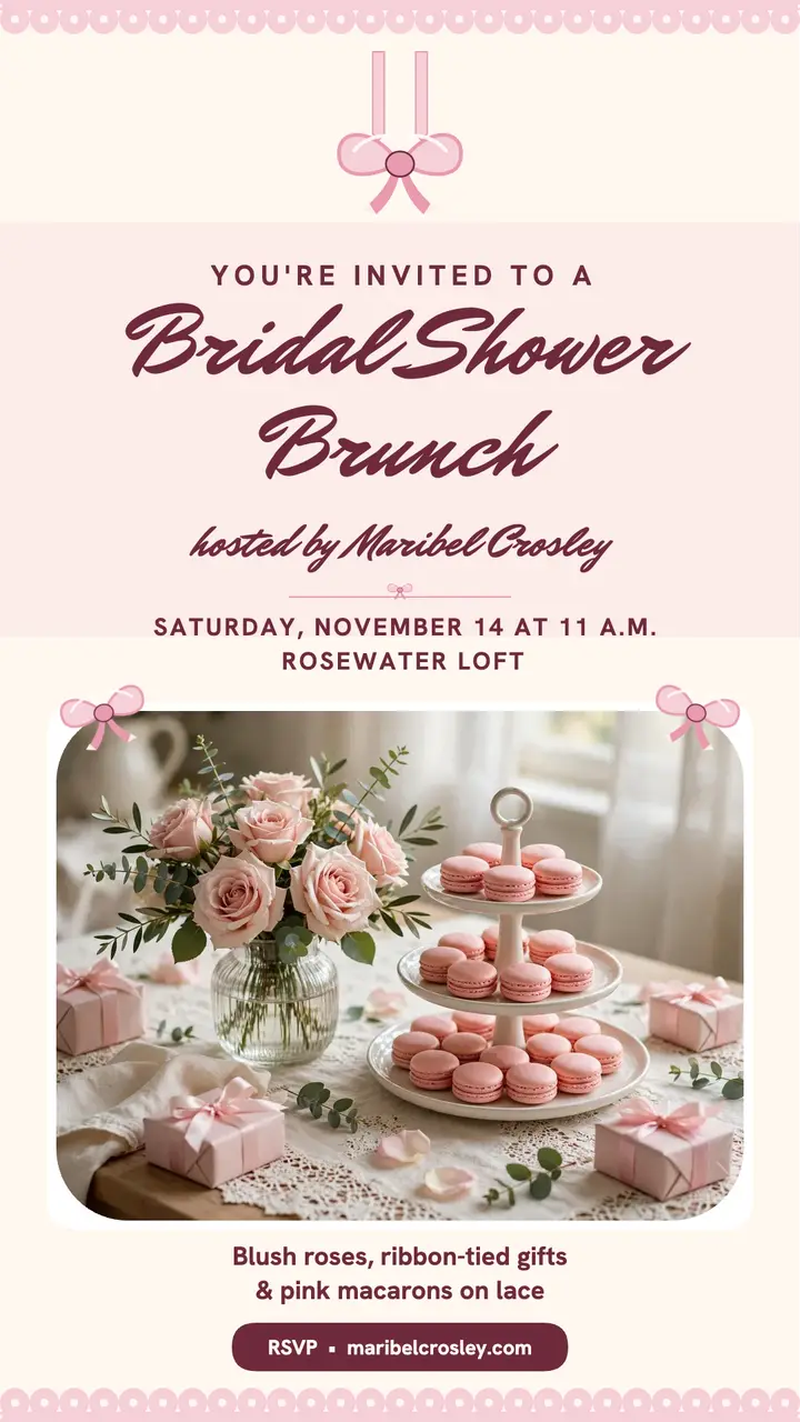 Blush ribbon bridal shower brunch story template