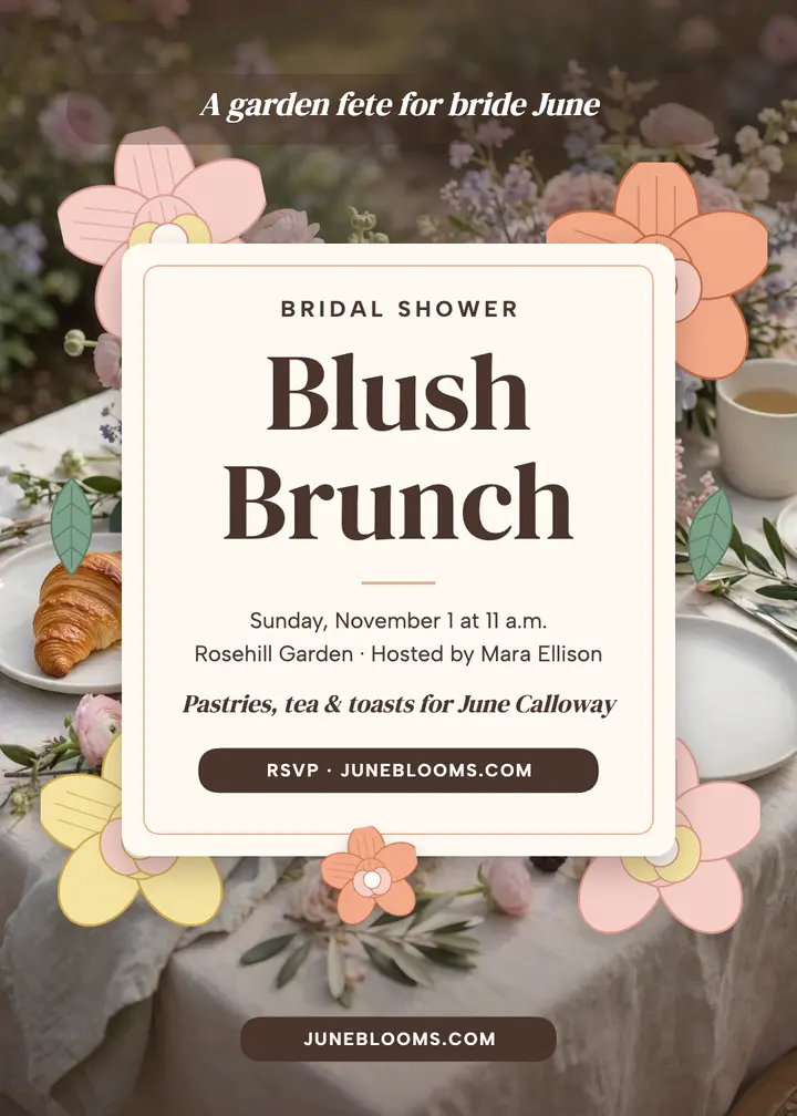 Blush brunch bridal shower invitation template
