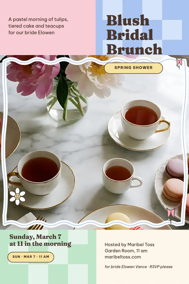 Blush bridal brunch poster, pastel shower: bridal shower brunch poster template
