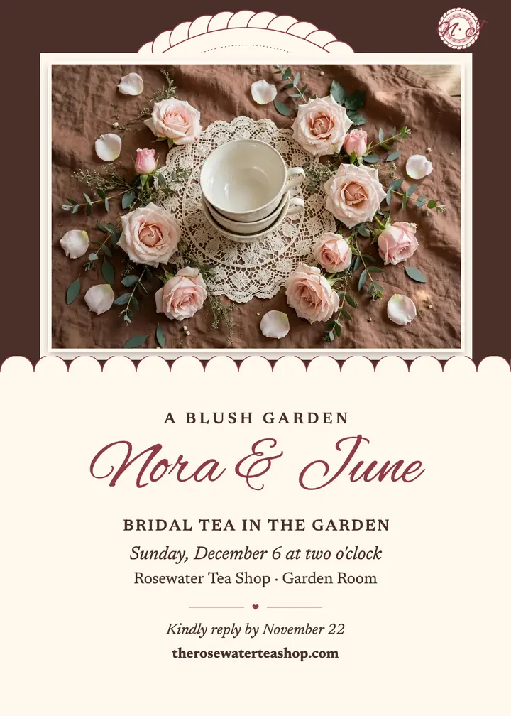 Nora and June blush bridal tea invitation: bridal tea invitation template
