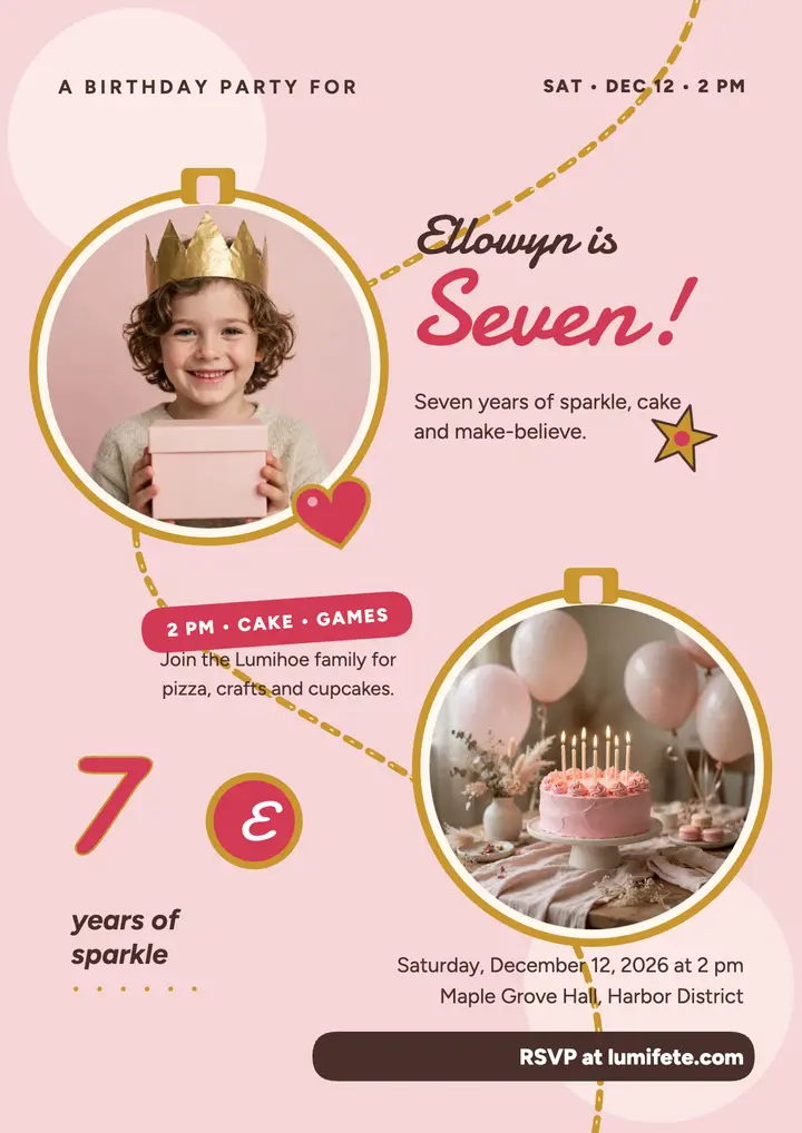 Ellowyn seven birthday charm flyer template