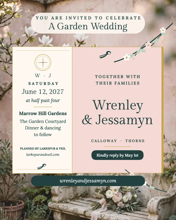 Wrenley and Jessamyn blush chinoiserie invite template