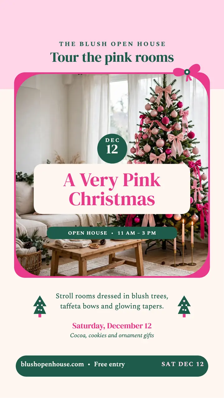The Blush Open House pink Christmas story template