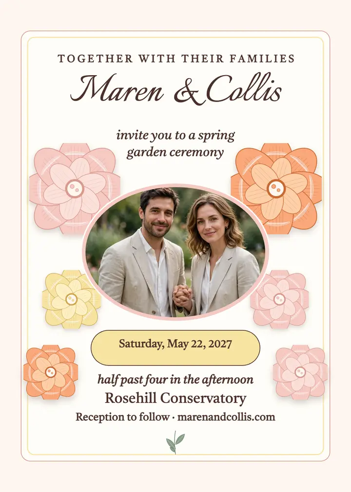 Maren and Collis garden wedding invite template