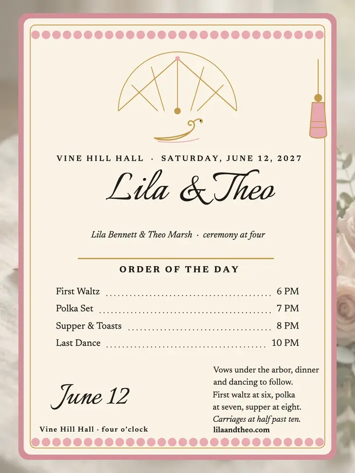 Lila and Theo blush dance card template