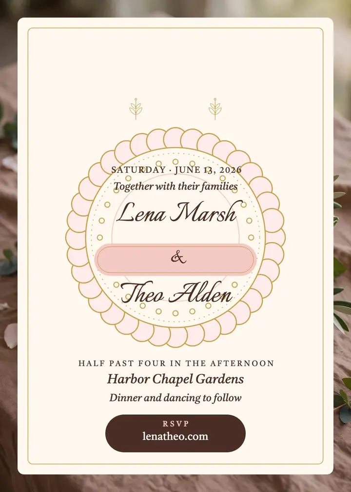 Blush lace garden wedding invitation template