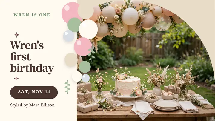 Wren's backyard first birthday arch thumbnail template