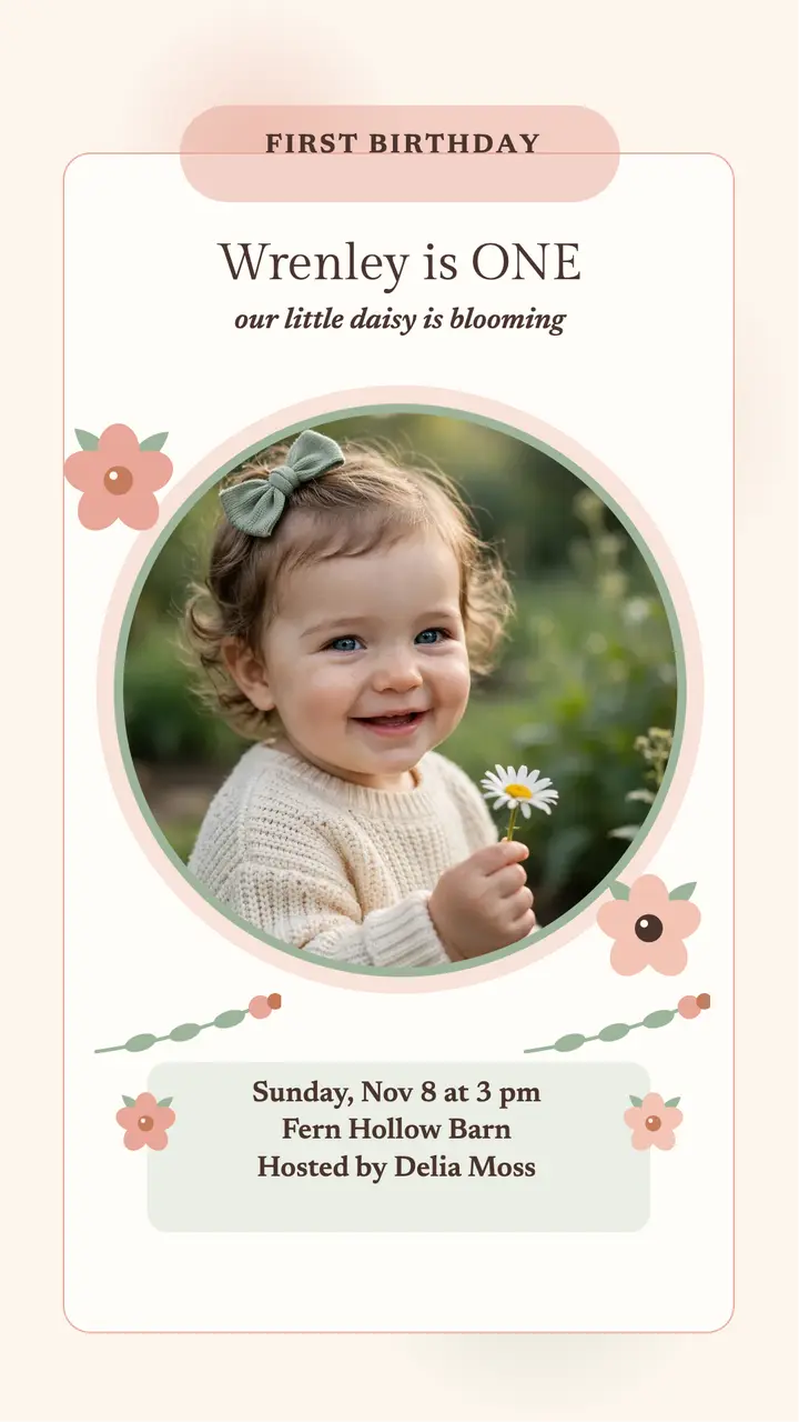 Wrenley first birthday blush story template