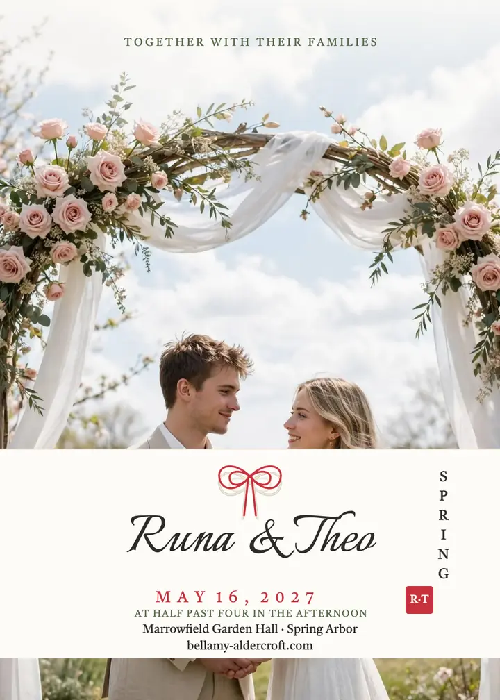 Runa and Theo garden wedding invitation template