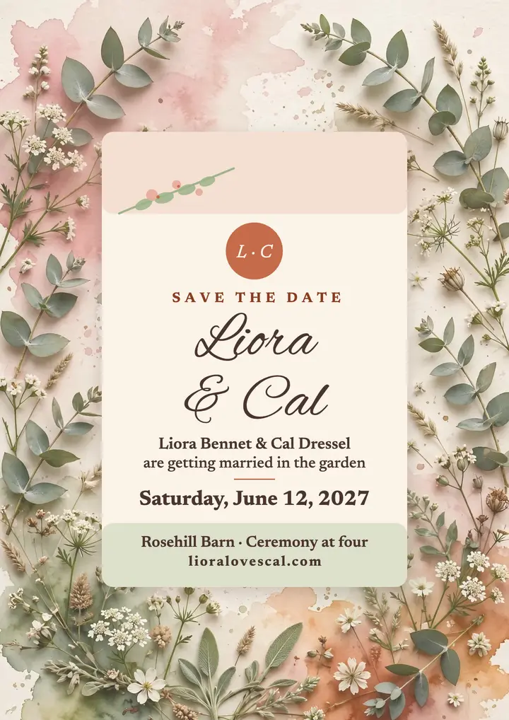 Liora and Cal garden save the date template
