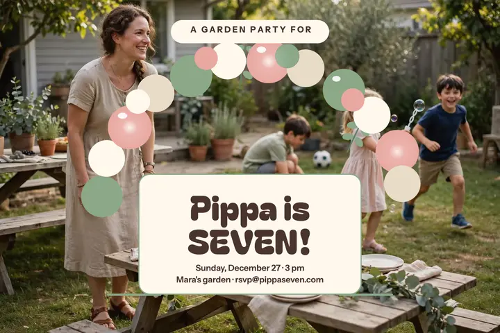 Pippa's garden seventh birthday postcard template
