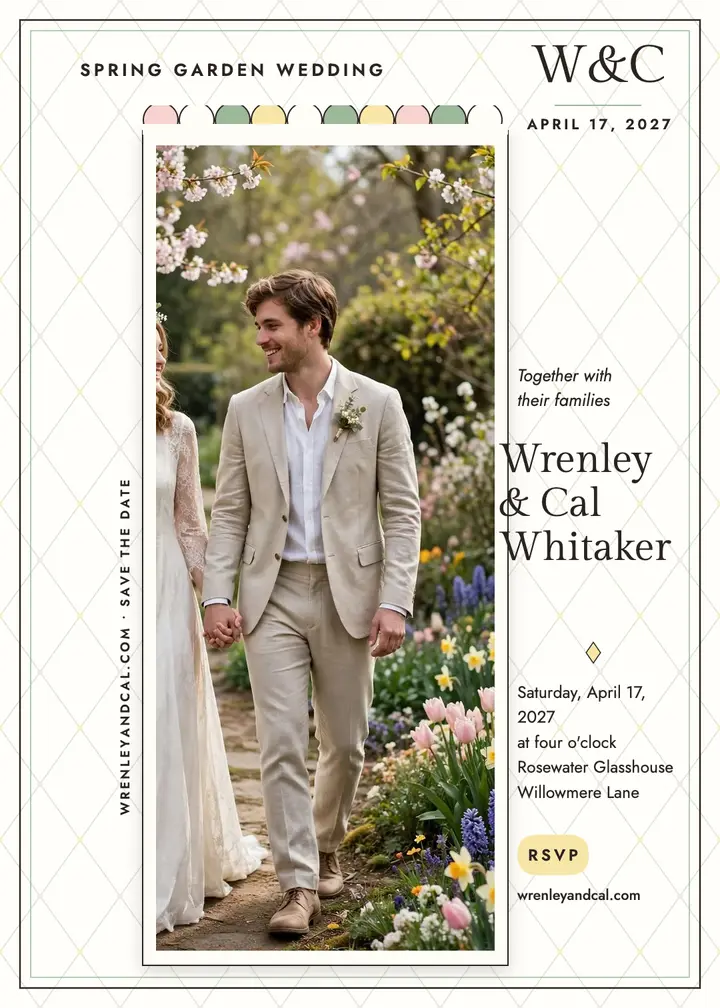 Wrenley and Cal blush garden invite template