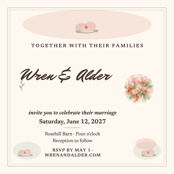 Wren and Alder blush garden invitation template