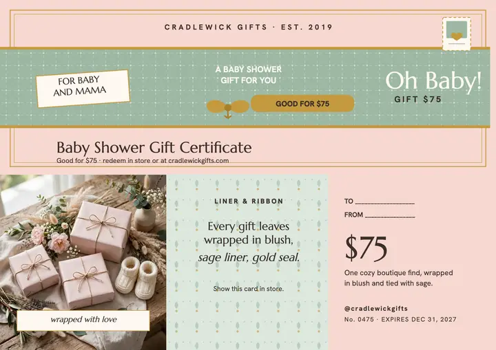 Cradlewick blush gift certificate suite template