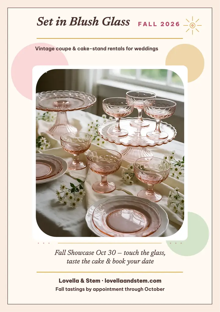 Lovella blush glass table flyer: wedding rental flyer template
