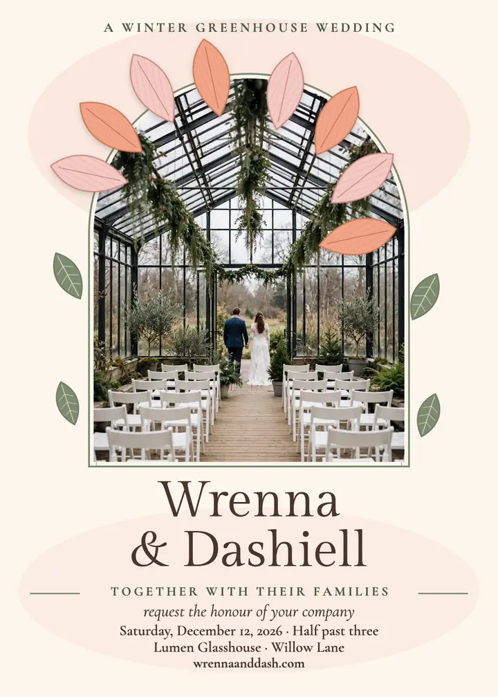 Wrenna and Dashiell greenhouse invitation: greenhouse wedding invitation template