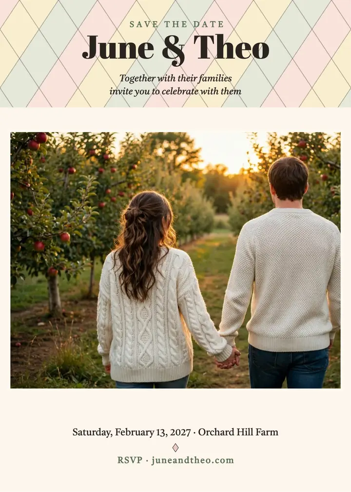 June and Theo blush harlequin invite template