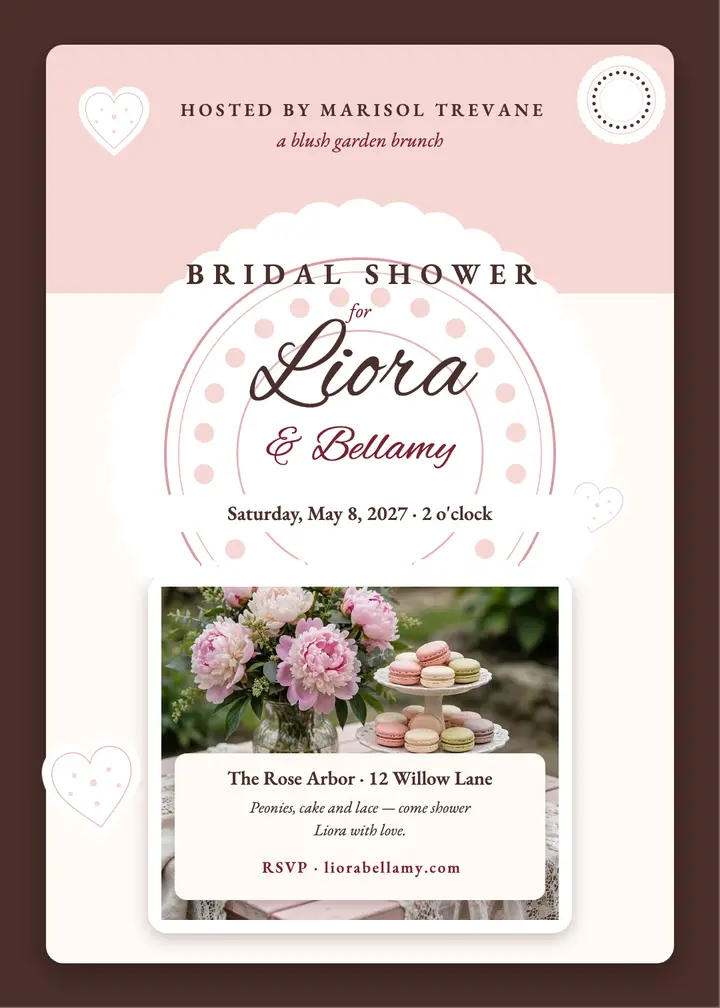 Blush lace bridal shower invitation template