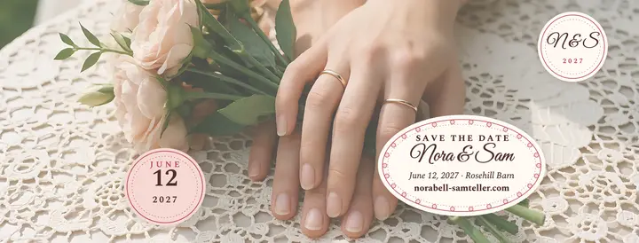Nora Bell and Sam Teller blush save the date cover template