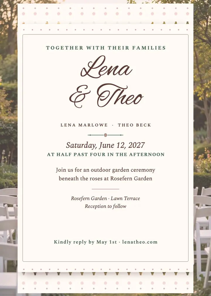Lena and Theo blush lace garden invite template
