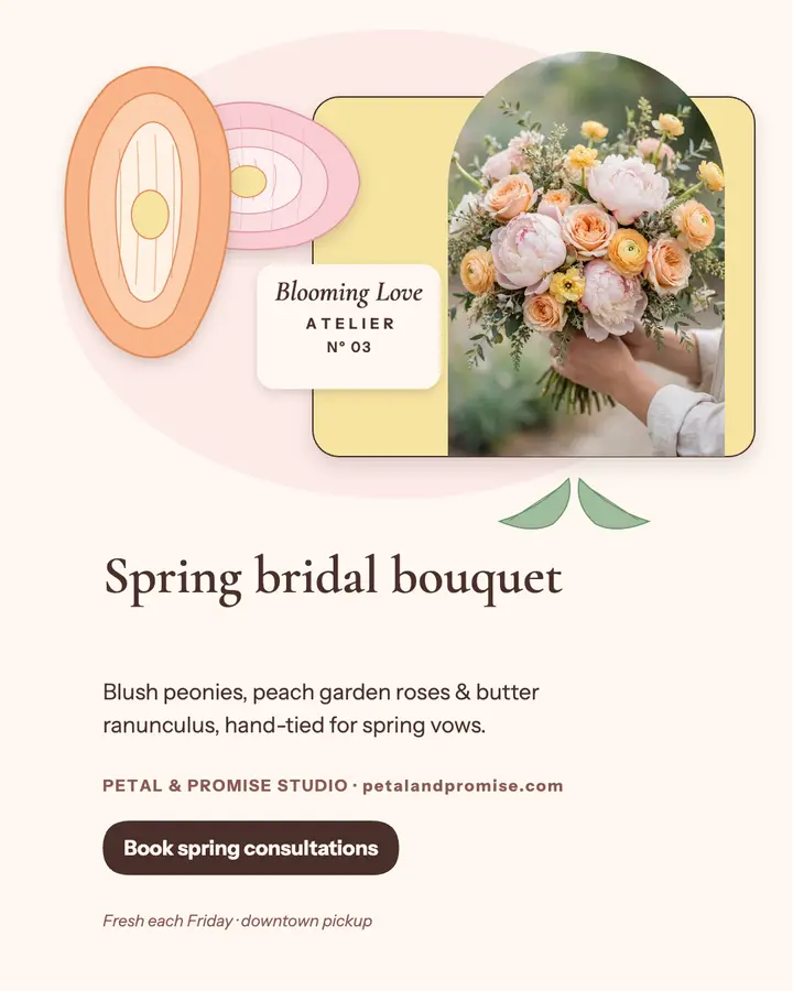 Petal and Promise spring bridal bouquet post template