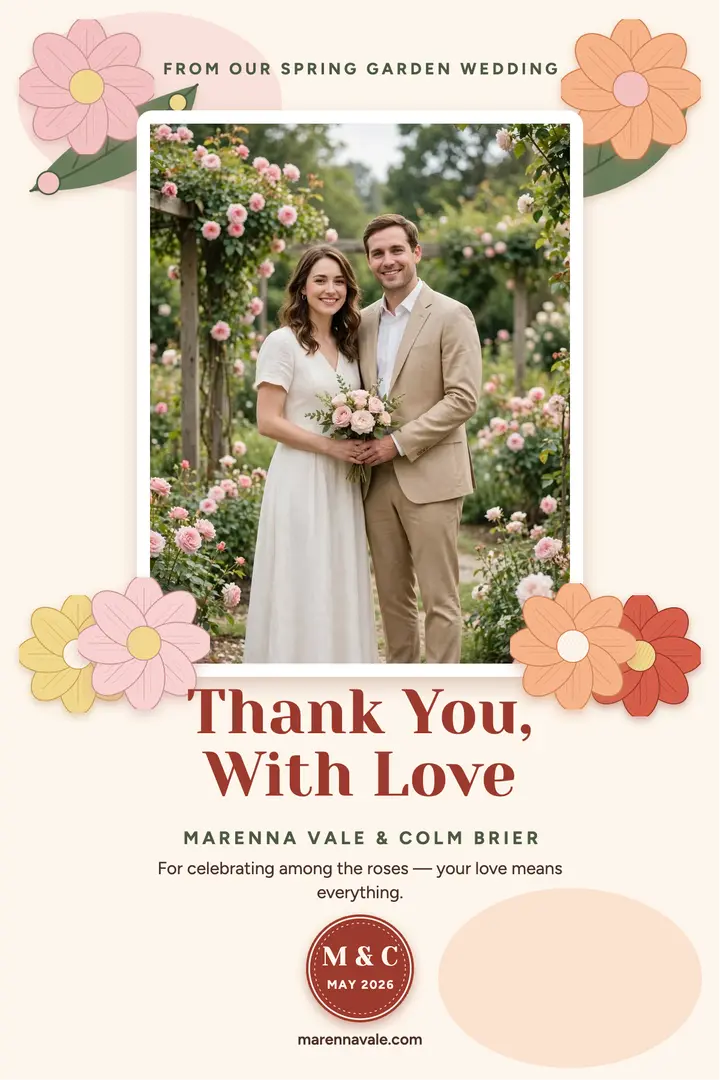 Marenna and Colm garden thank you poster: wedding thank you poster template