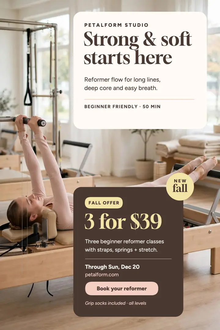 Petalform fall reformer offer poster template