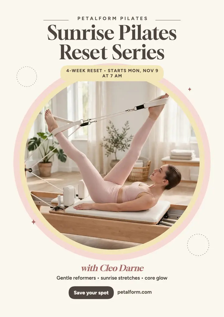 Sunrise pilates reset flyer, blush studio template