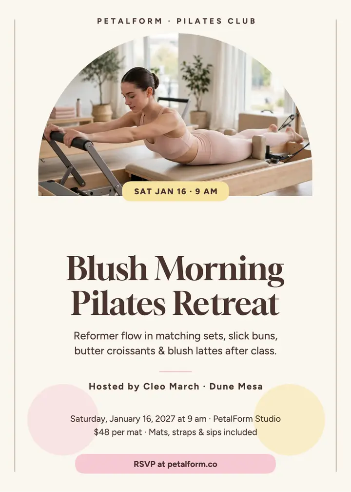 Blush pilates retreat morning invite template