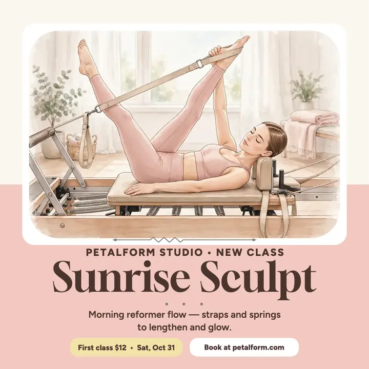 Petalform sunrise reformer launch: pilates class launch template
