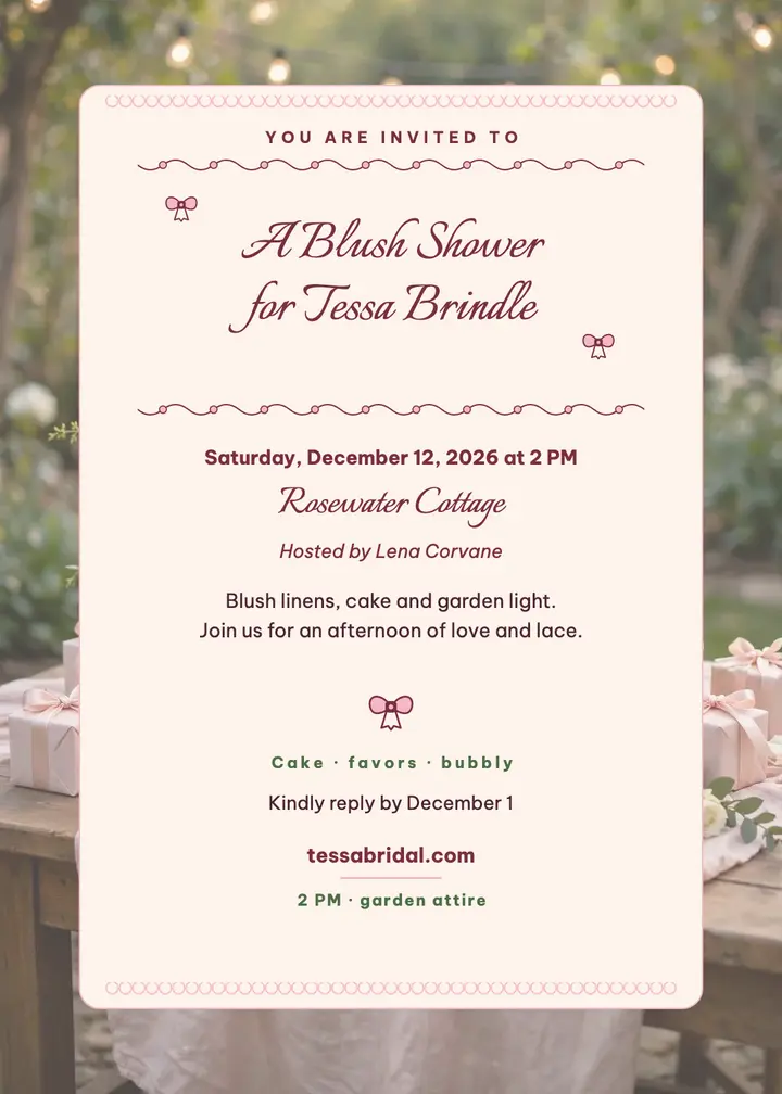Blush ribbon bridal shower invite template