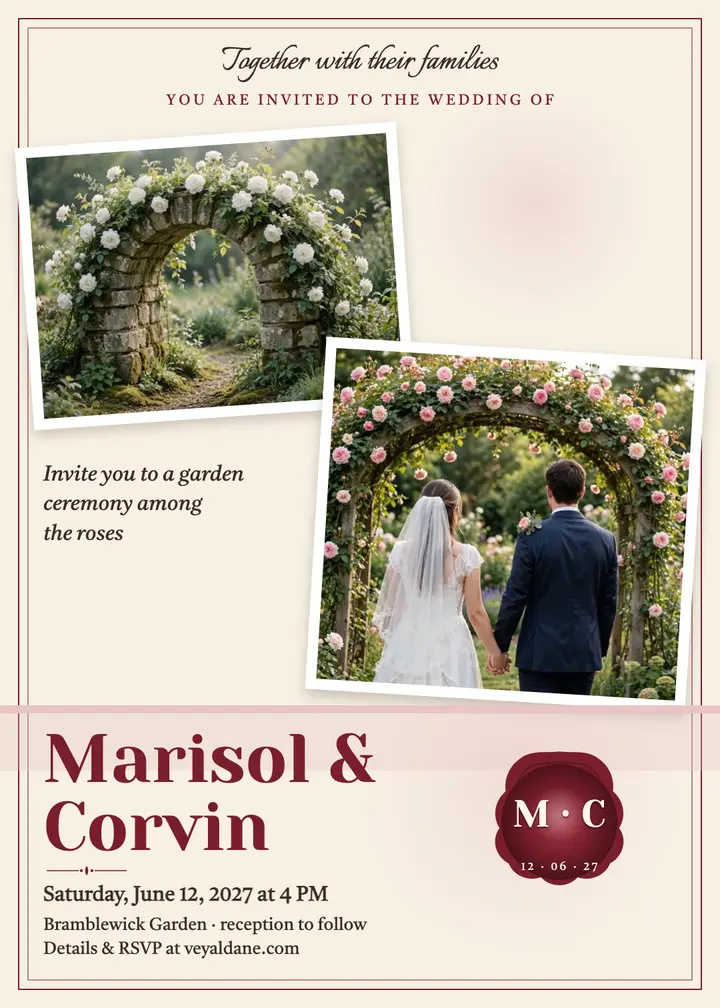 Marisol and Corvin blush garden invitation template