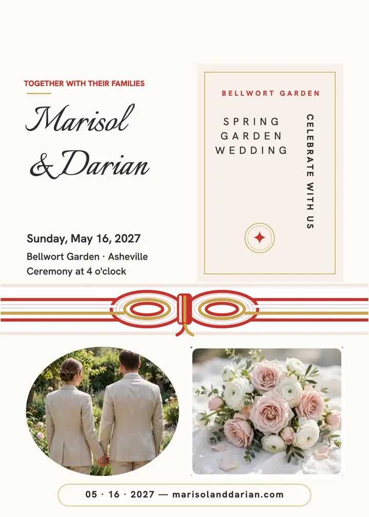 Marisol and Darian blush garden invitation: wedding invitation template