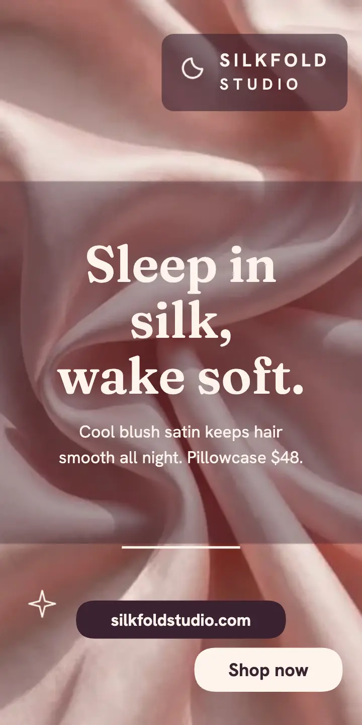 Silkfold satin pillowcase sleep ad template
