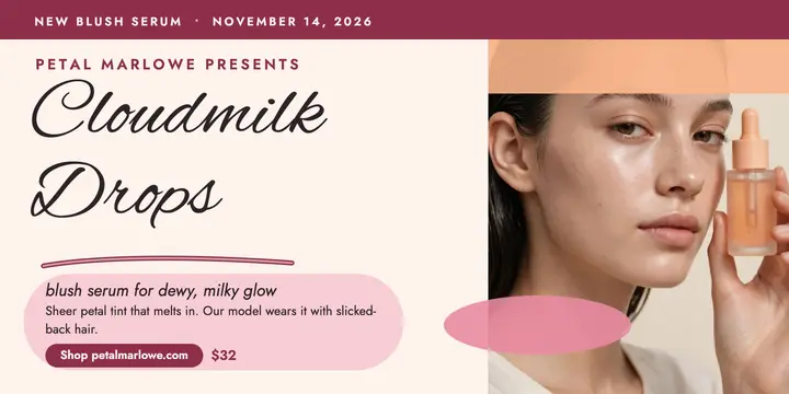 Cloudmilk Drops blush serum launch post template