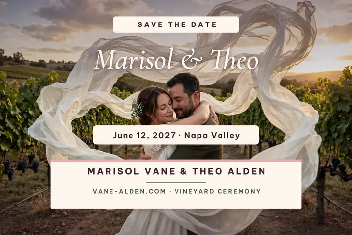 Blush silk vineyard save-the-date postcard: save the date postcard template