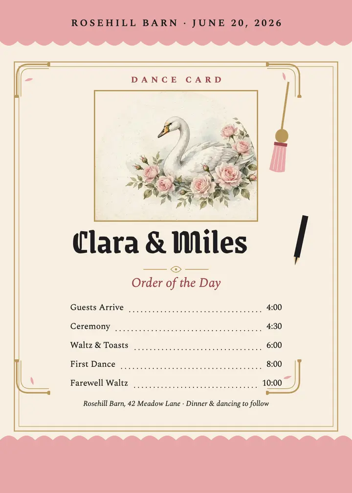 Clara and Miles Victorian dance card template