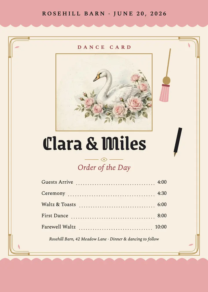 Clara and Miles Victorian dance card template